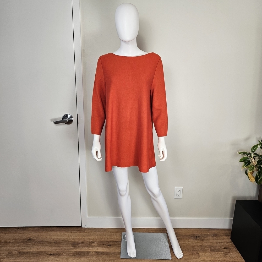 COS Bright Orange Long Sleeve Woven Knit Top Sz L